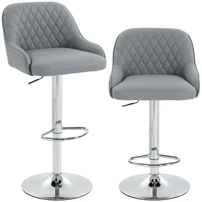 Immagine prodotto di Set 2 Sgabelli da Bar con Schienale 47x52x86-108A cm Girevoli e Regolabili in Similcuoio Grigio Chiaro