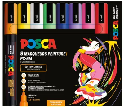Produktbild von Posca Marker-Set PC5M 8 Stück Pop Farben – kreative Brushpen Set