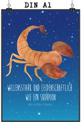 Produktbild von Mr. & Mrs. Panda Bild Sternzeichen Skorpion DIN A1 - Sternenhimmel Blau - Geschenk, Plakat, Wandbild, Kunstdruck, Oktober, Geburtstag, November, drucke, wanddeko