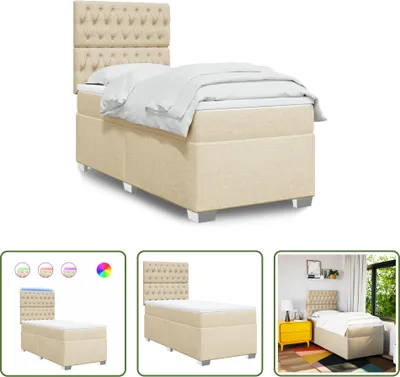 Produktbild von The Living Store Boxspringbett mit Matratze Creme 90x200 cm Stoff