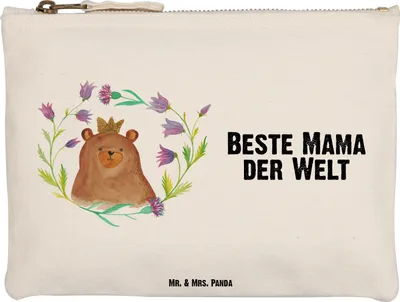 Produktbild von Mr. & Mrs. Panda Kosmetiktasche Bär Königin Größe M - Weiß - Geschenk, Federmappe, Mäppchen, Muttertag, Mama, Mom, Mutter, Beste, Lieblingsmensch, Teddy, beauty case