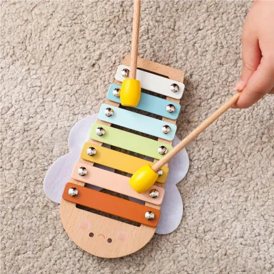 Produktbild von Montessori-Holz-Musikinstrumentenset: Holztamburin, Xylophon, Maracas, Windspiel – Spielzeug zur musikalischen Früherziehung für Kinder und Kleinkinder