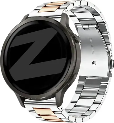 Produktbild von Bandz Stahlarmband „Classic“, passend für Garmin Vivoactive 4s / Vivomove 3s / Venu 4 (41 mm) / Venu 3s / Venu 2s / Forerunner 265s – Silber/Pink
