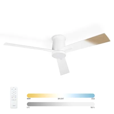 Produktbild von Noaton® Deckenventilator mit Beleuchtung und Fernbedienung Rhea, Weiß/Naturholz, Liese, 6 Geschwindigkeiten, Ø132 cm, Dimmbar LED 22,9 W, Timer