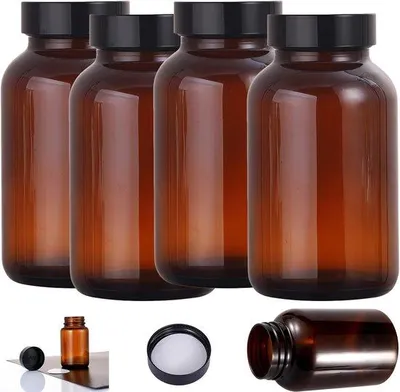 Obrázok produktu pre Sada 4 hnedých sklenených nádob s objemom 500 ml, hnedé sklenené nádoby s viečkom, vzduchotesné sklenené nádoby so skrutkovacím viečkom a etiketou, vhodné na bylinky, obilniny, orechy, múku a sójové bôby
