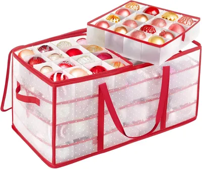 Productafbeelding van Kerstballen opbergbox - Opbergbox voor kerstversiering met 64 vakken - 64,5 x 34 x 33,5 cm - Doorschijnend PP