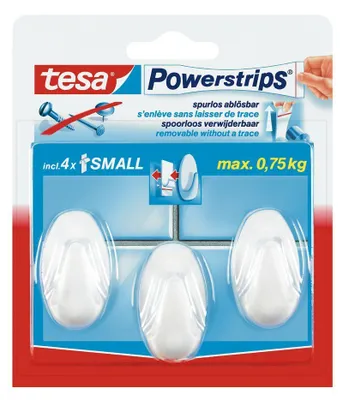 Produktbild von TESA Powerstrips, Handtuchhaken, Weiß, Kunststoff, 1 kg, 3 Stück(e), Sichtverpackung