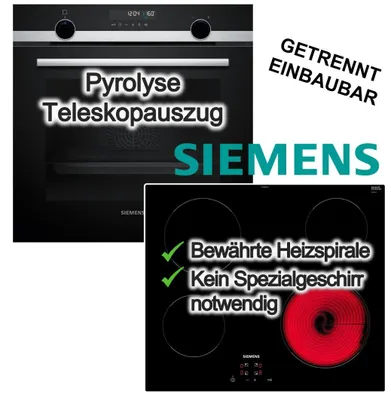 Produktbild von Herdset Siemens Backofen Pyrolyse 3DHeißluft Plus Teleskopauszug + Elektrokochfeld 17Stufen Touch