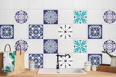 Produktbild von 24 Stück Laminierter Klebefolien Wandfliesen für Küche Bad Aufkleber Talaverer Dekoration 20 x 20 cm