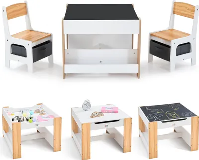 Produktbild von Baby Vivo Kindersitzgruppe mit multifunktionalem Tisch und 2 Stühlen aus Holz - Mia
