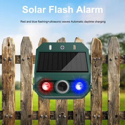 Obrázek produktu pro Solární alarm s pohybovým senzorem, odpuzovač zvířat s stroboskopickým světlem, sirénou 129 dB, 4 režimy, vodotěsné zabezpečovací zařízení IP55 pro zahradu, farmu, park a venkovní použití, 1 kus