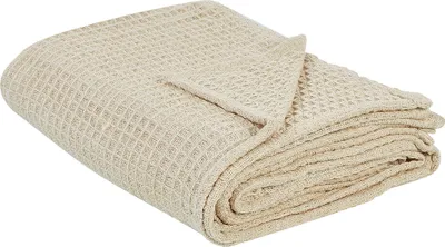Zdjęcie produktu dla BELIANI Narzuta na łóżko beżowa bawełniana 220 x 240 cm z gofrową teksturą salon sypialnia tekstylia
