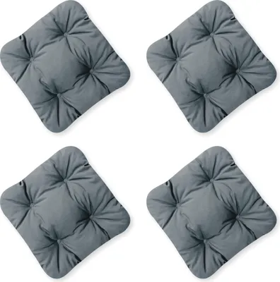 Produktbild von 4L Textil 4er Set Stuhlkissen mit Bändern Kissen wetterfest Gartenstuhlauflagen UV-beständig Sitzkissen Outdoor (45x45 cm, 4 er Set, Dunkelgrau)