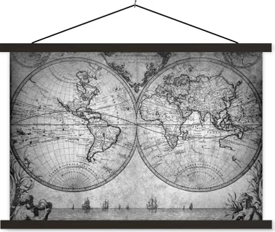 Produktbild von MuchoWow® Textilposter Weltkarte - Antik - Vintage - Kind - Junge - Mädchen 120x80 cm mit schwarzem Rahmen - Wanddeko
