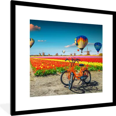 Produktbild von MuchoWow® Gerahmtes Poster Heißluftballon - Orange - Tulpen 40x40 cm - Poster mit Schwarzem Bilderrahmen Wandposter Rahmen Foto Bilder - Poster - Plakat im Rahmen