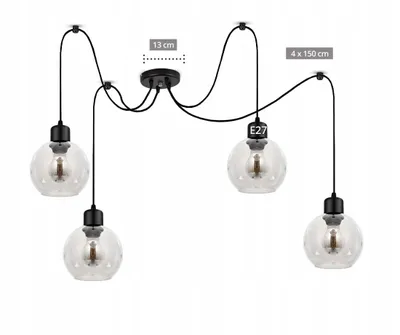 Produktbild von LUXOLAR Pendelleuchte 4 flammig Spider Schwarz, Led Deckenleuchte E27 60W - Hängelampe für Wohnzimmer, Küchen