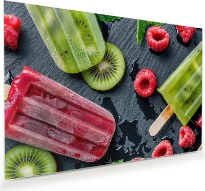 Produktbild von Glasbild 120x80cm in XXL für Wohnzimmer, Schlafzimmer Motiv Frisches Eis am Stiel