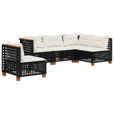 Produktbild von vidaXL 5-tlg. Garten-Sofagarnitur mit Kissen Schwarz Poly Rattan