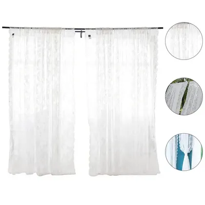 Produktbild von 2er Set Spitze Vorhang,mit Stangentaschen Transparent Gardinen mit Vorhang Raffhalter für Wohnzimmer Schlafzimmer Küche ,B150 x H230 cm,Weiße