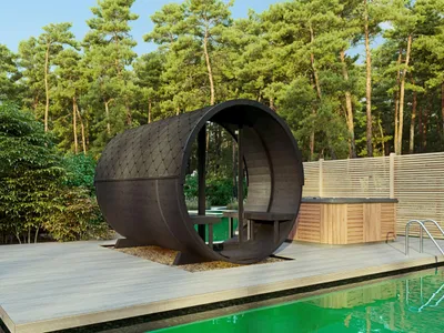 Produktbild von Fjordholz Fass-Sauna Modell Black Series 280