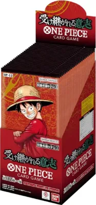 A display box of One Piece trading card game booster packs.