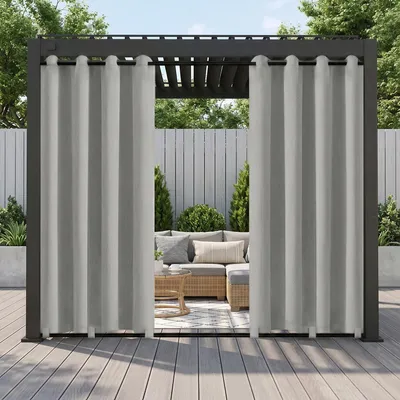 Produktbild von Außen Vorhang Wasserdicht Gardine Blickdicht Sonnenschutz Ösenvorhang für Terrasse Balkon Garten Hof Pergola, 132x243cm, Hellgrau