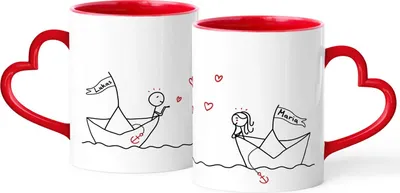 Produktbild von Partnertasse 2er Set personlisierbar mit Namen Herz-Henkel Geschenk Liebe Jahrestag Valentinstag Weihnachten SpecialMe® rot Herz-Tasse