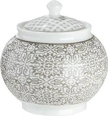 Imagen del producto de Azucarero "Grey Ornaments" de Gilde, con diseño ornamental "Bella Vita", fabricado en porcelana de hueso. Capacidad: 250 ml. Referencia: 49475