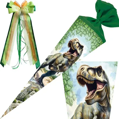 Produktbild von Nestler Schultüte Dinosaurier T-Rex 70 cm mit / ohne Schleife, Motiv / Ausführung:Dino Rex - mit Schleife