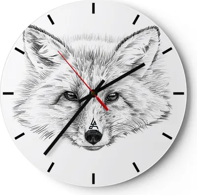 Produktbild von Wanduhr - Rund - Glasuhr - Wolf Kinder Skizze illustriert - 30x30cm - Schleichendes Uhrwerk - Lautlos - zum Aufhängen bereit - Dekoration Modern - Wanddekoration aus Glas - C3AR30x30-3212