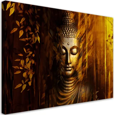 Produktbild von Leinwandbild Goldener Buddha 100x70 Feeby Orange bild für die wand bereit zum aufhängen