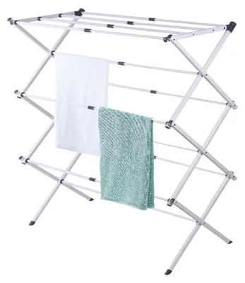 Produktbild von Platzsparender, klappbarer Wäscheständer aus Metall, ausziehbarer Wäscheturm mit Trockenlängen von 43-75 cm für Innen- und Außenbereiche