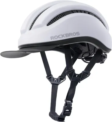 Image de ROCKBROS Casque de ville pour femmes et hommes, avec visière amovible, ventilation, rembourrage lavable, taille 54-60 cm, couleur blanche