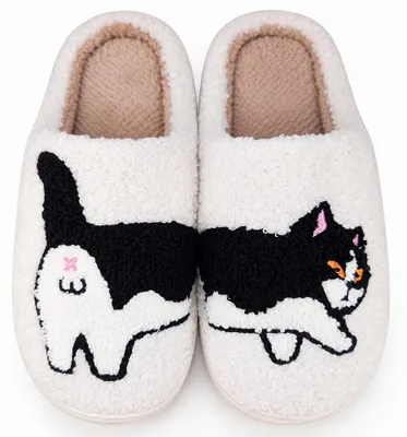 Produktbild von Damen Gefüttert Hausschuhe SlipOn Isoliert Slippers Schwarze Katze Enna Gr.38/39