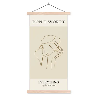 Produktbild von MuchoWow® Textilposter Frau - Linienkunst - Zitate - Text 40x80 cm mit holzfarbenen Rahmen - Wohnzimmer