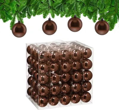 Produktbild von Relaxdays Weihnachtskugeln 100er Set, Weihnachtsdeko, glänzend, Christbaumkugel, Tannenbaumschmuck in ∅ 6 cm, braun