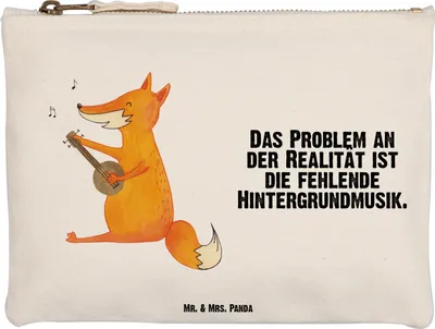 Produktbild von Mr. & Mrs. Panda Schminktasche Fuchs Gitarre Größe M - Weiß - Geschenk, Kulturbeutel, Lagerfeuer, Singen, kosmetiktäschchen, Trällern, Kosmetiktasche, Baumwollbeutel