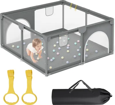 Produktbild von Faziango Baby Laufgitter Laufstall Absperrgitter 130x130cm Krabbelgitter mit Rutschfester Basis, atmungsaktivem Netz Sicherheitsspielplatz