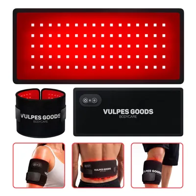 Produktbild von Vulpes Goods Rotlichtlampe PRO - Infrarotlampe und Rotlichttherapie - 80 LEDs - Ideal für Hautroutine - 2000 mAh Akku Infrarot-Panel mit 660 & 850 nm