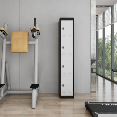 Obrázok produktu pre 182,88 cm vysoká, robustná, uzamykateľná kovová skriňa s 4 dvierkami, vhodná pre školy, garáže, kancelárie, posilňovne a sklady