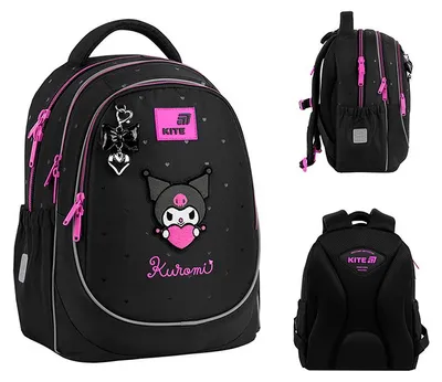 Obrázok produktu pre Školský batoh pre dievčatá, ortopedický, čierny, Kuromi Kite