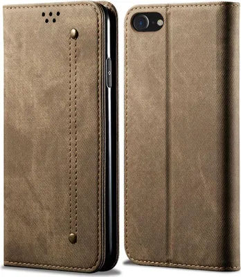 Produktbild von iPhone 8 Hülle, LaimTop Denim Leder Brieftasche Magnetverschluss Flip Bookstyle Schutzhülle mit Standfunktion für iPhone 6 / 6s / 7 / 8 Khaki