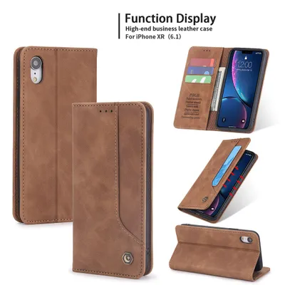 Obrázek produktu pro RetroPolyuretankožené pouzdro pro iPhone XR peněženkový design pouzdro s držákem na karty a stojánkem Hnědý