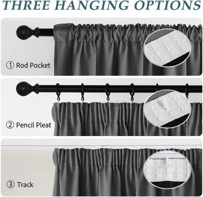 Produktbild von Unyqoos® Extra breiter grauer Verdunkelungsvorhang 245 x 300 cm – Faltenband für Schienensystem, dreifach gewebt, schwarze Rückseite,