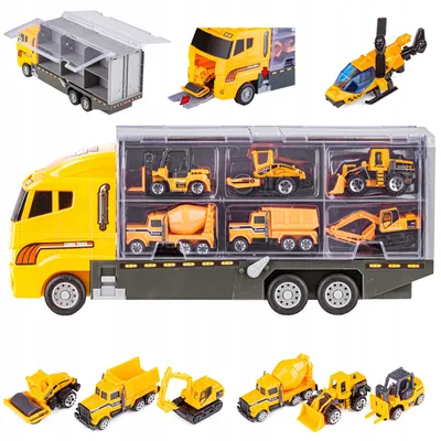 Produktbild von DK Baufahrzeuge Set Transporter LKW Autos Helikopter 12-in-1