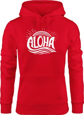 Produktbild von Hoodie Damen Aloha Wellen Surfing Sommer Kapuzen-Pullover Neverless® rot M