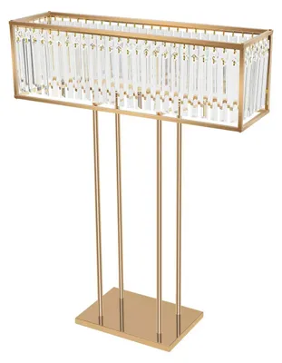 Produktbild von Kristall-Blumenständer - Tisch- und Bodenständer - Mit hängenden Kristallprismen - Für Hochzeit, Party & Jubiläum - Eisen & Kristall - Gold