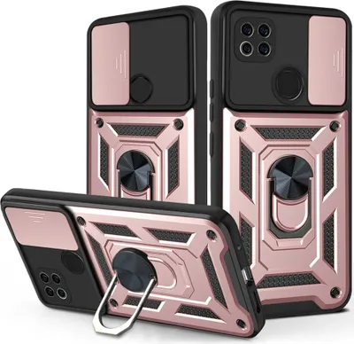 Produktbild von Redmi 9C Hülle mit 360° Drehbarer Magnetische Ring Ständer Halter Dia Kameraschutz TPU Bumper Silikon Schutzhülle für Xiaomi Redmi 9C Rosa