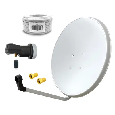 Produktbild von ARLI 60 cm SAT Anlage Weiß mit Single LNB 10 m Koaxialkabel und 2x F-Stecker vergoldet - 1 Teilnehmer