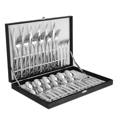 Image de Service de couverts Velaze pour 6 personnes, 30 pièces en acier inoxydable, coffret cadeau, couteaux, fourchettes, cuillères, cuillères à café, lavable au lave-vaisselle